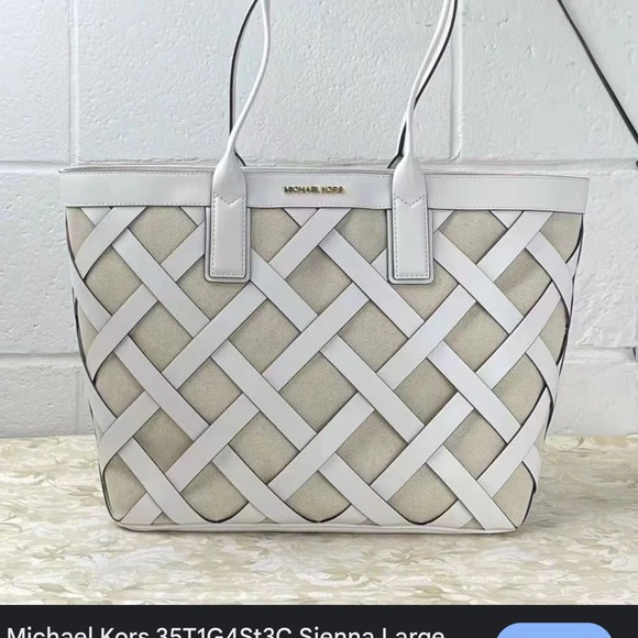 Michael Kors Woven White and Tan Tote - Picture 1 of 3